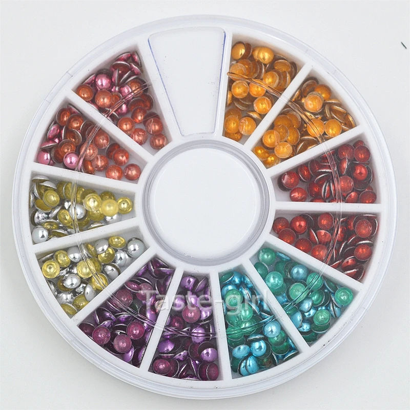6 цветов Круглый Металл, Акрил Стразы 3D украшение для ногтей блестящее колесо красота ногти аксессуары инструменты Маникюр DIY 3 мм