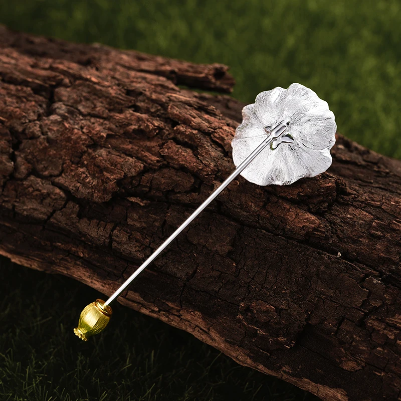 Lotus Fun Real 925 Sterling Silver Handmade Designer Fine Jewelry Blooming Poppies Flower Brooches for Women Bijoux-2