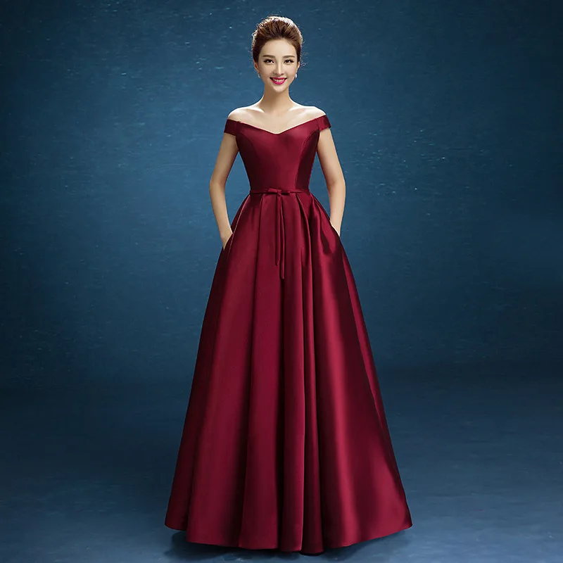 

V-neck Double shoulder prom dress long a-line red elegant stain formal evening party dresses robe de soiree