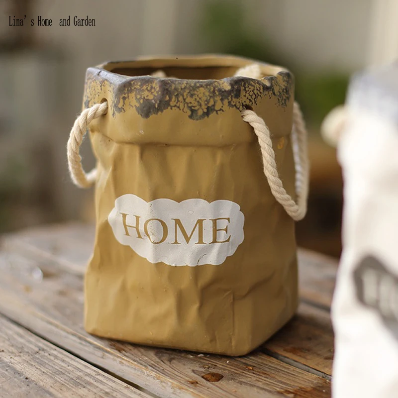 

hand made antique stained old resin planter bag