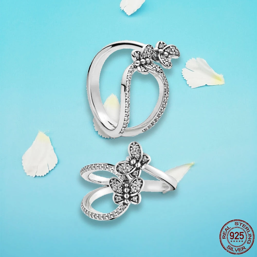 

Brand 100% 925 Sterling SilverBedazzling Butterflies Ring, Clear CZ Silhouette Ring for Women Engagement Jewelry