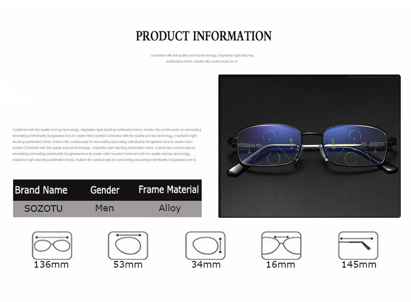 SOZOTU многофокусные прогрессивные очки для чтения мужские очки при дальнозоркости мужские очки для просмотра расстояния и ближнего+ 2,0+ 2,5+ 3,0 YQ630