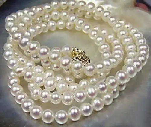 

FREE SHIPPING **** Long 25" 7-8mm Natural White Akoya Cultured Pearl 14KGP GP Clasp Necklace AA+