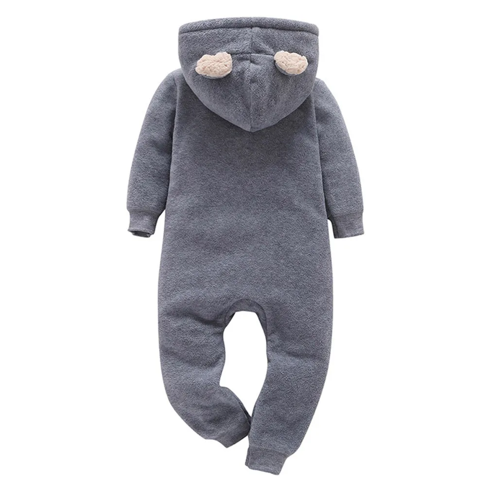 2019 baby boy winter clothes warm Infant Baby Boys Girl Thicker Print  Hooded fleece Romper Jumpsuit Outfit Kid gray soft Clothes