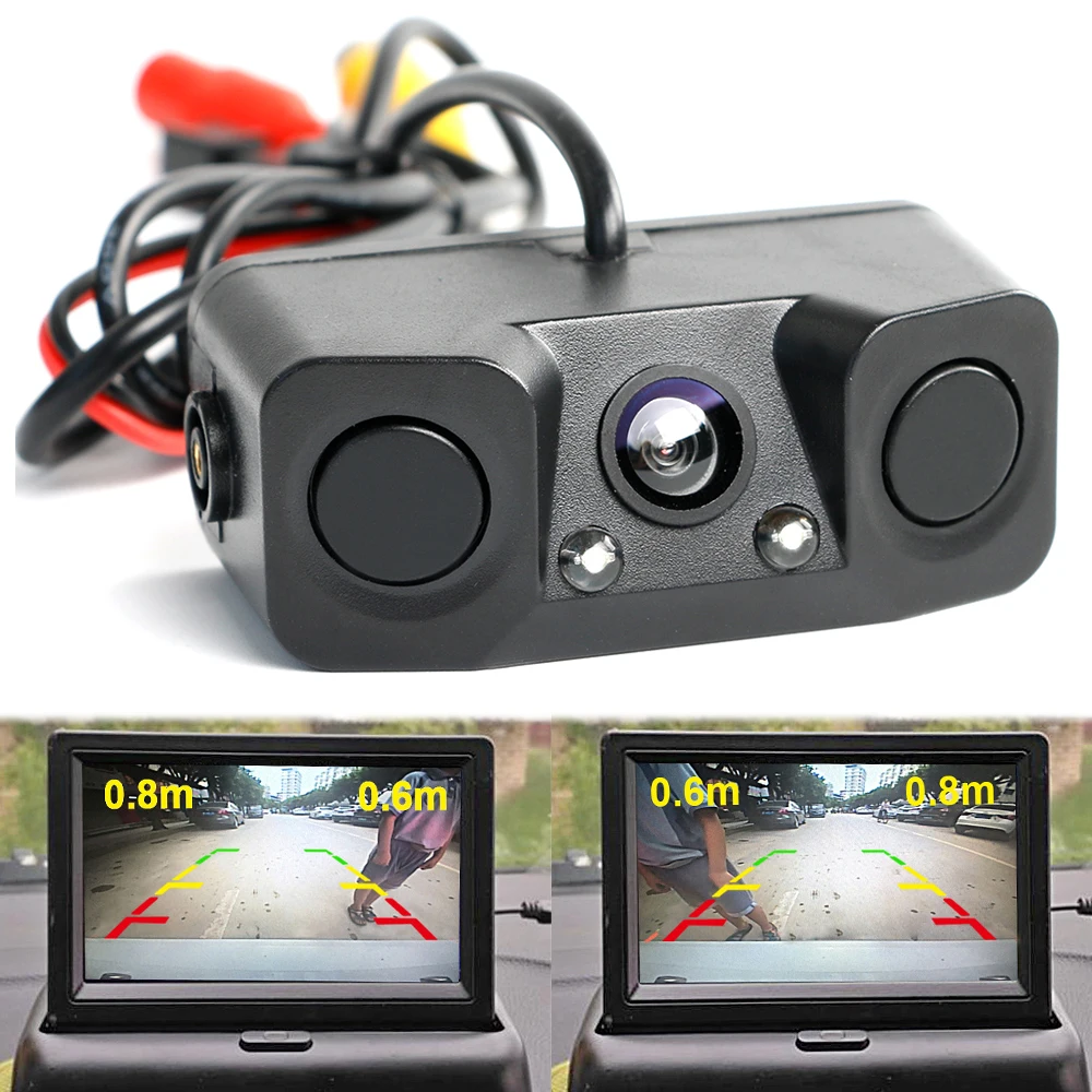 

Car Rear View Camera Add Reversing Radar Sensor Alarm IR Night vision 3 in1 Parking Reverse Backup Rearview HD Vehicle Camera