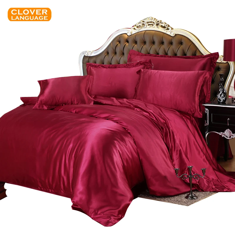 

Court Style Satin Drill Bedding Sets of Solid Color Tencel Quilt / Flat Sheets / Pillowcase, Full / Queen / King Bedding Sets