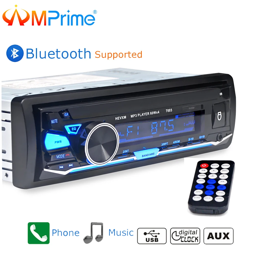 

AMPrime Car Auto Radio 1 din 12V Bluetooth Stereo Audio MP3 Player FM Radio Receiver Support Aux Input SD USB MMC Remote Control