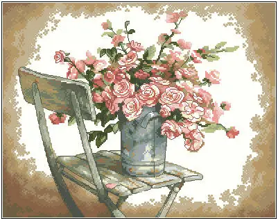 Dimensions Needlecrafts Roses On White Chair Counted Cross Stitch Kit