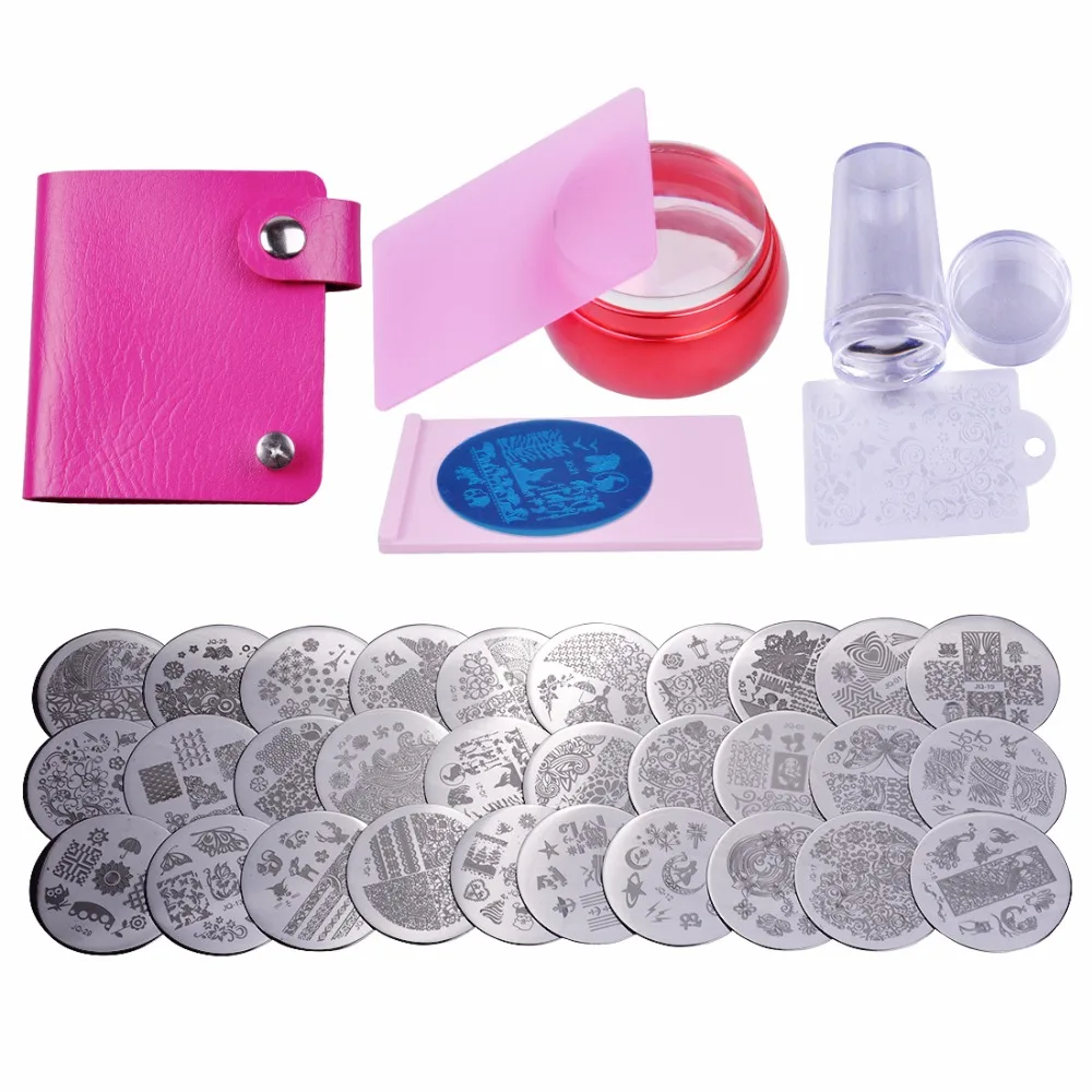 Biutee 30pcs Nail Stamping Plates Kit Flower Animal pattern Stamper & Scraper Template Image Plate Storage bag Nail Stencil Tool 6