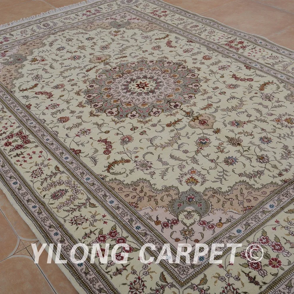 Yilong 6'x9' сотканный вручную шерстяной Шелковый толстый бежевый ковер изысканный персидский связанный вручную ковер(1481