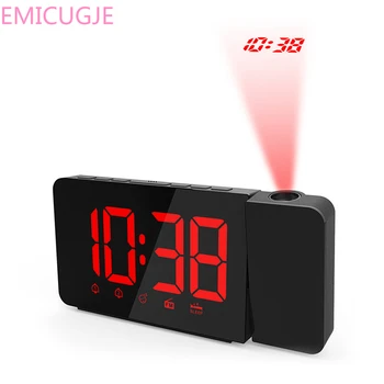 

Desk Table Clock Backlight Rotated Projector Support FM Radio For Home Decor Creative LED Display Alarm Clock Wake Up Snooze