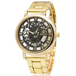 Unisex Luxury Watches Mens Hollow-out Dial Clock Women Gold Stainless Steel Quartz Wrist Watch Bracelet Relogio Feminino #Ju