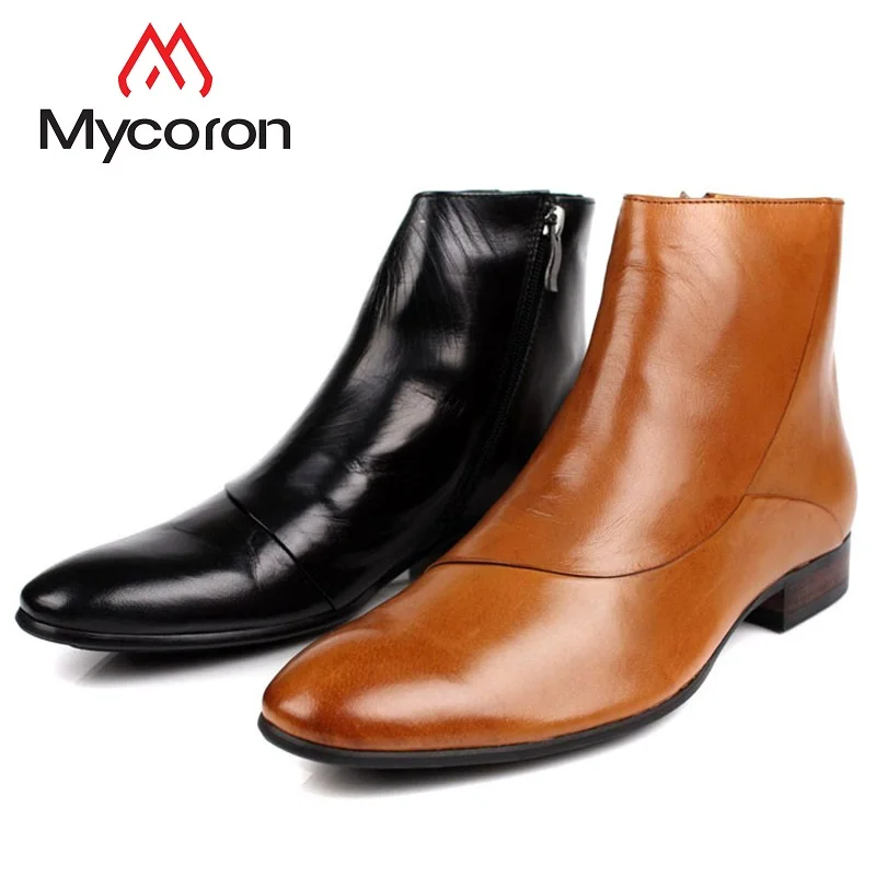 

MYCORON New Brand Boots 2019 Autumn Winter Men Chelsea Shoes Genuine Leather Ankle Boots Street Style Shoes Sapato Masculino