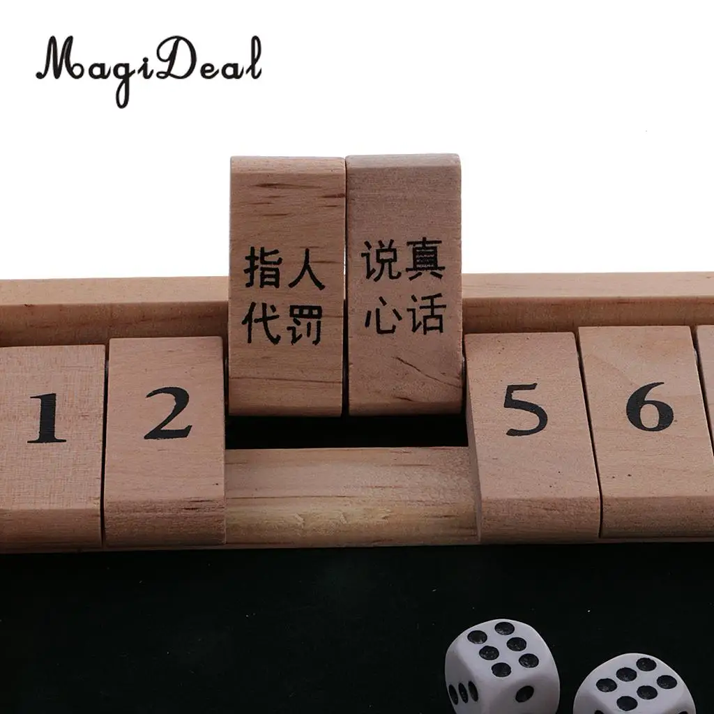 MagiDeal Wooden Number Drinking Game Board Game Shut The Box Set With Dices Bar Cafe Family Party Wine Indoor Home Entertainment