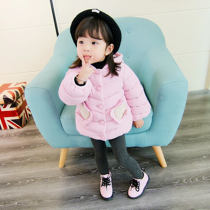 Baby girl Coat In Winter Leisure style Hat the tail flower  Sunflower knit pocket cotton-padded jacket for Kids Children (25)