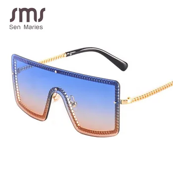 

New Fashion Square Sunglasses Women Luxury Oversized Gradient Blue Pink Yellow Lens Metal Frame Flat Top Sun Glasses For Men