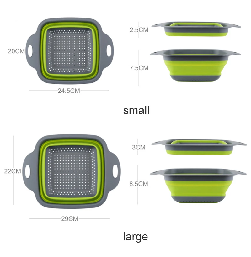 2 шт. Складные дуршлаги, набор силиконовых кухонных корзин для фруктов, овощей, квадратные корзины, складные ситечки, корзина для мытья, фильтр