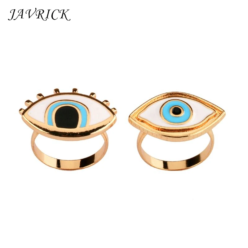 

JAVRICK 2Pcs Gothic Enamel Evil Eye Ring Set Eyeball Finger Rings Lucky Protect Jewelry Gift