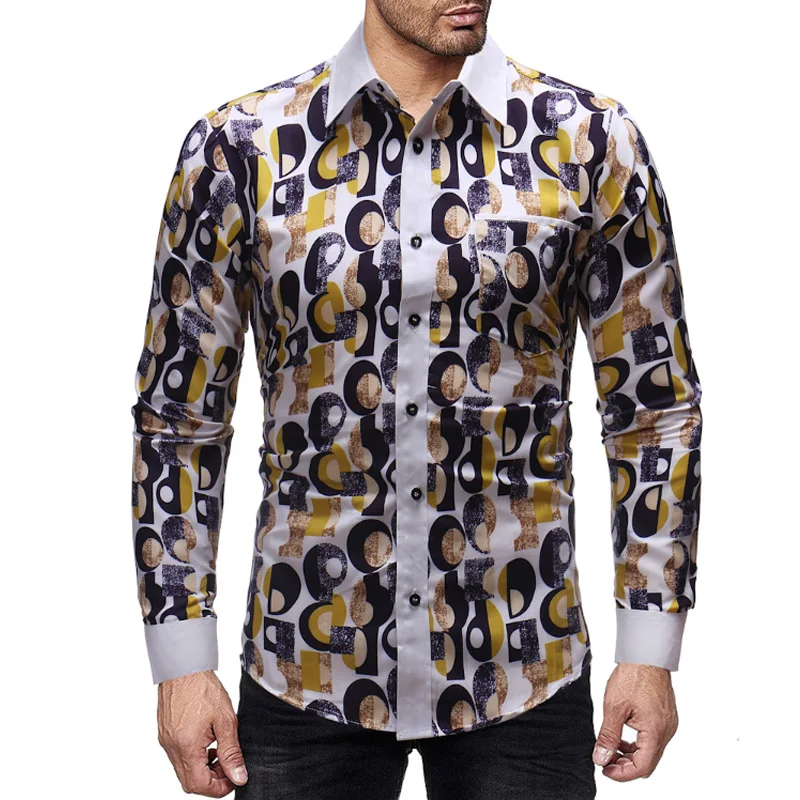 

2019 Spring Autumn Features Shirts Men Casual Jeans Shirt New Arrival Printing Long Sleeve Casual Slim Fit Male Shirts