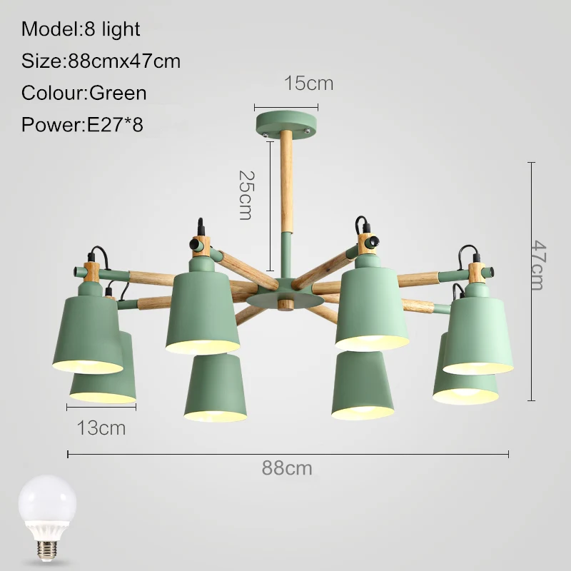 Современная светодиодная Люстра для кухни, столовой, гостиной, подвесной светильник, Висячие розовые, синие люстры для спальни, светильники - Цвет абажура: Green 8 light