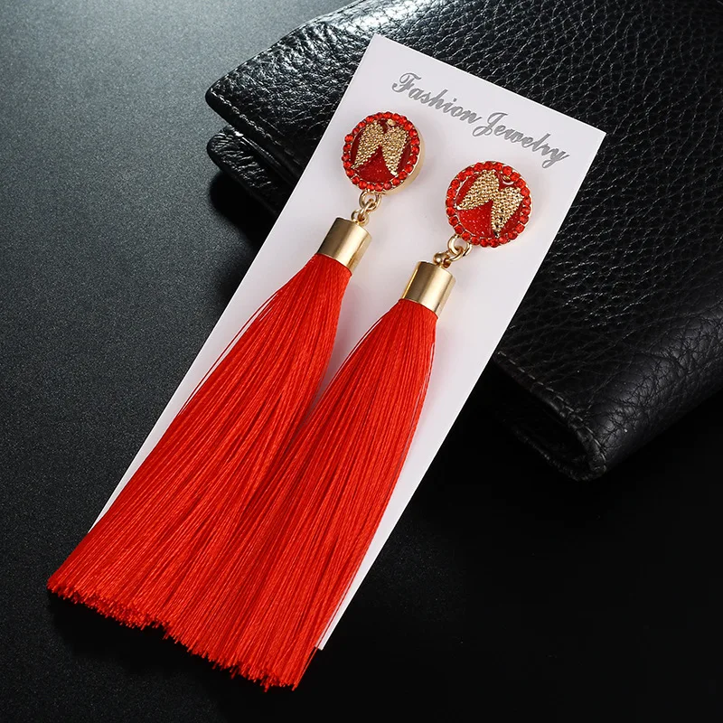 

Bohemian Angel wings crystal Tassel Drop Earrings For women Long Silk Fabric statement Dangle Earring 2019 Ethnic Jewelry