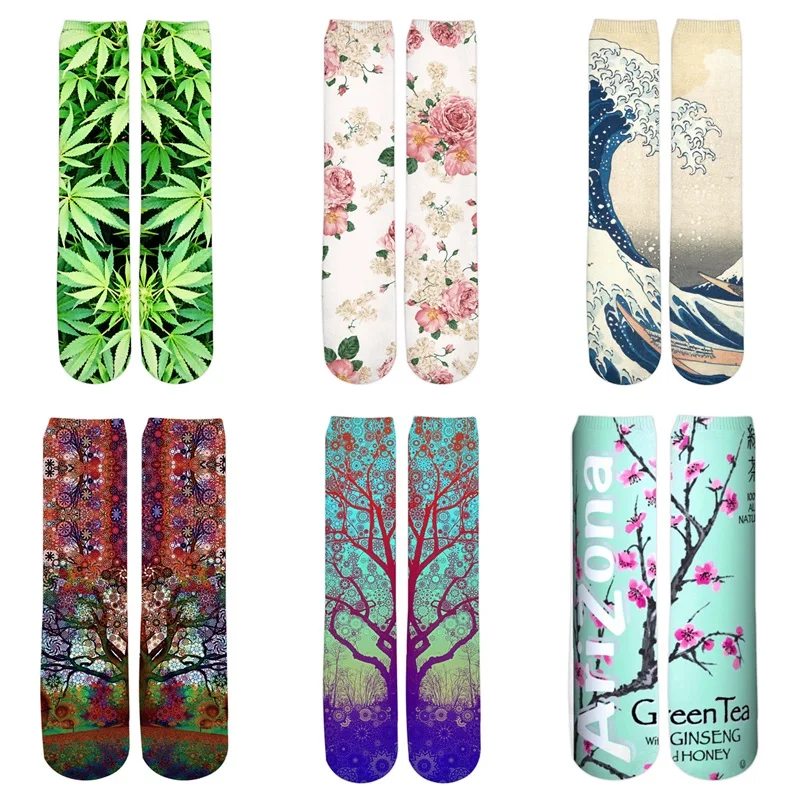 

PLstar Cosmos 3D Flower Full Print Socks Men/Women Cotton Ankle Socks 3d Rose/Plum Blossom/Weed Sokker Hosiery Elegant Socks