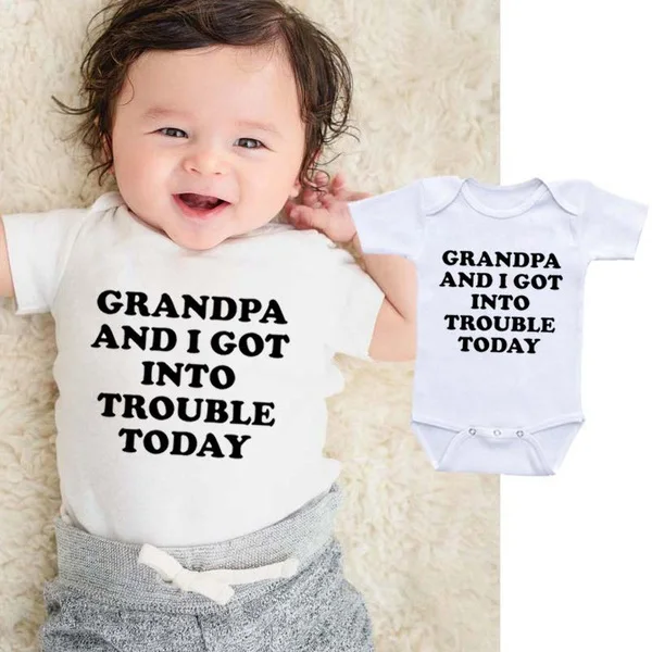

Grandma and I Got In Touble Today Newborn Baby Bodysuits Unisex Short Sleevele Baby Jumpsuit O-neckCotton Roupa Bebe Clothes