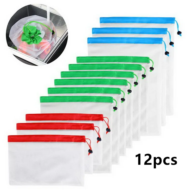 

12pcs Reusable Grocery Shopping Bag Eco Friendly Bags String Bag Fruit and Vegetable bag Toys Storage Mesh Produce Shopping Bag