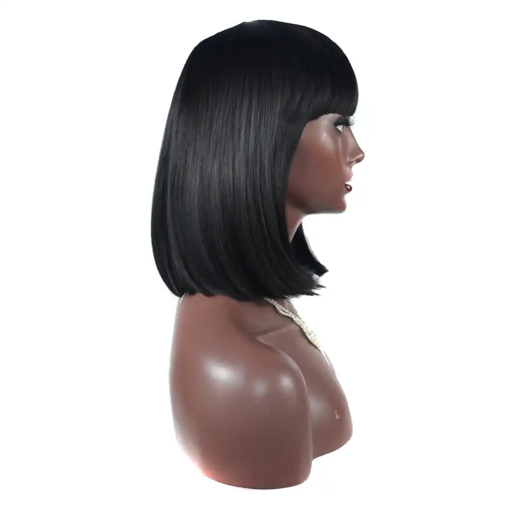Black Bob Wigs Female Short Straight Hair Wigs With Blunt Bangs