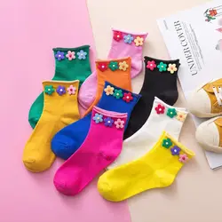 Jeseca 2 пар/упак. стереоскопические три маленьких цветок конфеты носки Kawaii Harajuku Calcetines хлопковые носки Skarpetki