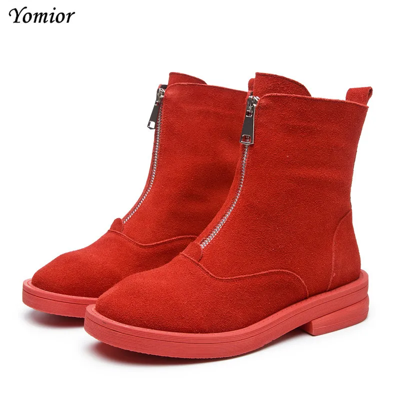

Fashion Genuine Leather Ankle Boots High Quality Fashion Women's Red Boots New Platform Sapatos Femininos Ladies Casual Shoes