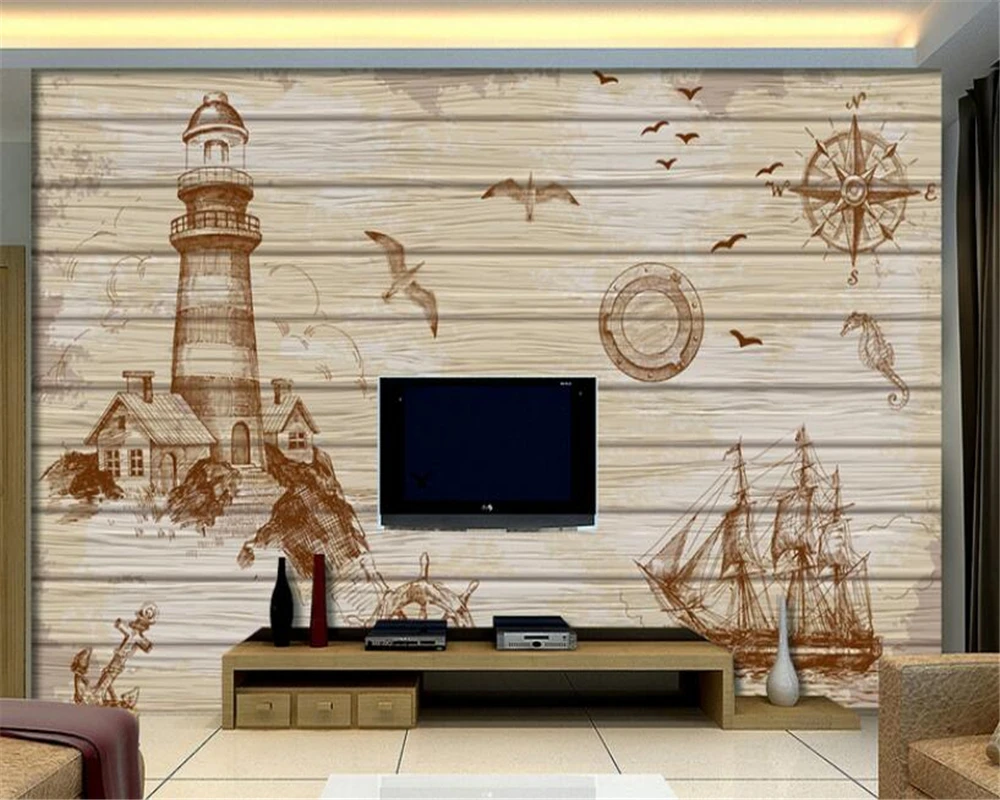 Beibehang 3d Tapete Mediterranen Hintergrund Hand Bemalt Leuchtturm Retro Segeln Tv Hintergrund Wand Tapete Papel De Parede Papel De Parede De Paredetv Background Aliexpress