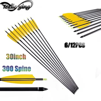 

6/12PC 30Inch Pure Carbon Arrow Archery Bows and Arrows Turkey Feather Carbon Arrows Carbon Arrows for Recurve Bows
