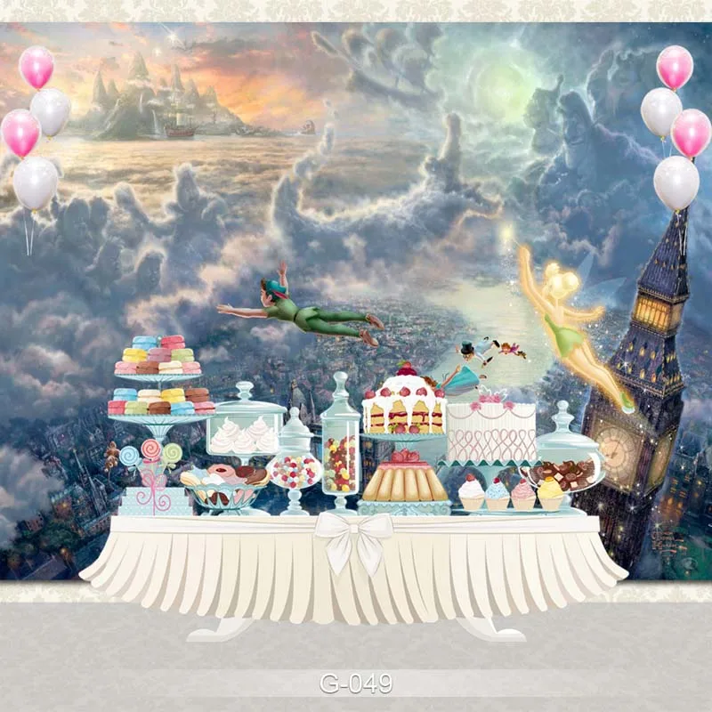 

NeoBack Cartoon Fairy Tale World Peter Pan Wendy with her Brothers Background Night Town Backdrop for Photo Booth Studio
