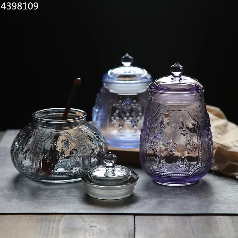

Color pattern glass bottle Candy sealed storage bottle Crystal food containers Store the bottle Kitchen food storage tank