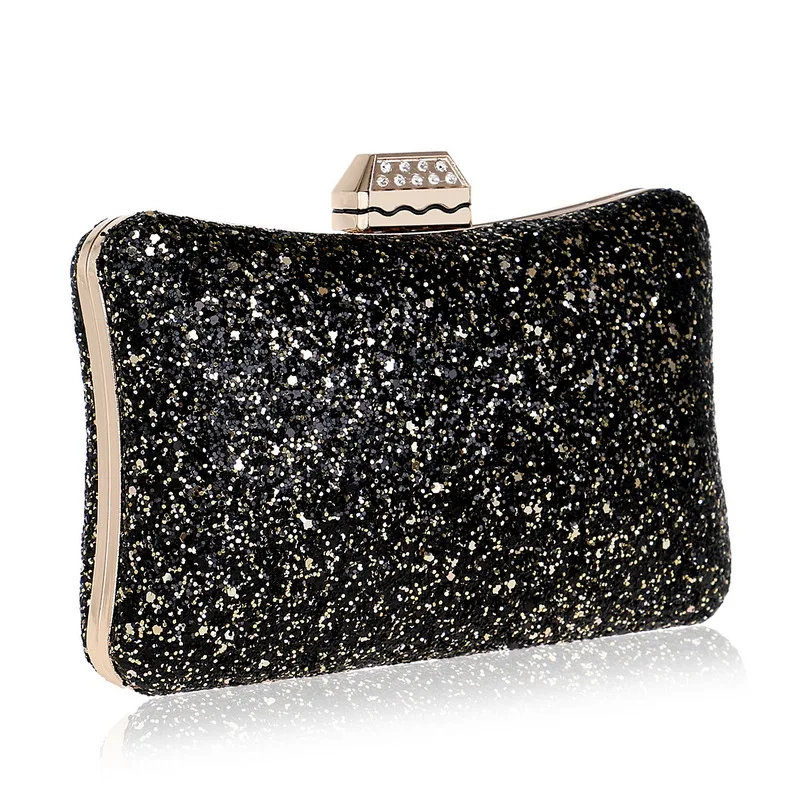 Luxy Moon Schwarz-goldene Pailletten-Clutch, Seitenansicht