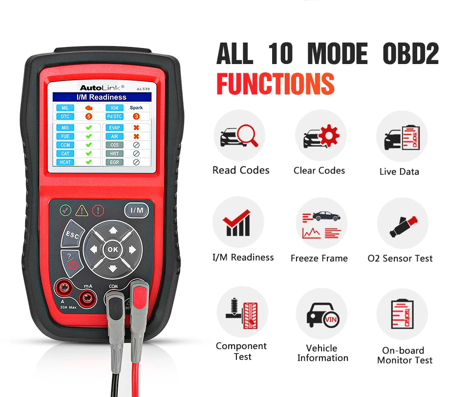 AUTEL автолинк AL539 OBD2 автомобильный считыватель кода сканер электрического напряжения тест инструмент AVO метр Авто диагностический инструмент тест батареи er