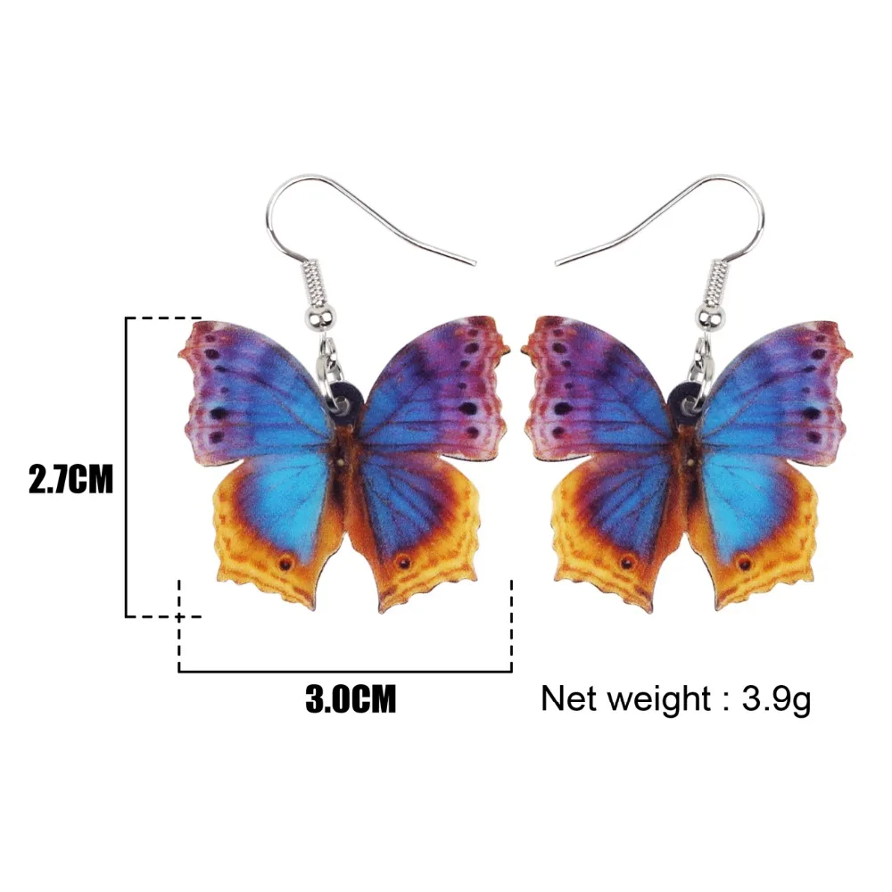 Bonsny акриловые уникальные цветочные серьги в виде бабочек большие длинные висячие Висячие модные ювелирные изделия от насекомых для женщин девочек летние аксессуары