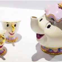 Мультфильм красота и чудовище кофейник чашку набор Миссис Поттс чип метка чайника фарфор 18 к позолоченные