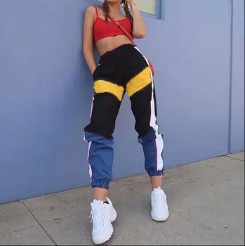 

Women Trousers High Waist Patchwork Pants Black Pencil Pants Streetwear Cargo Pants Loose Jogger Trousers Women 2019 Sweatpants