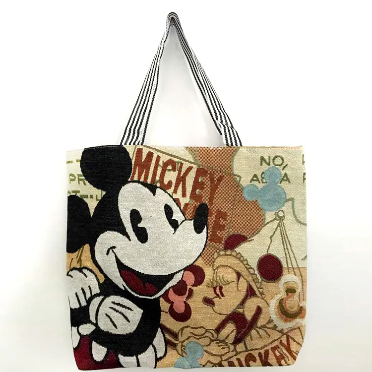 

Disney canvas cartoon shopping diaper bag Mickey mouse bag storage high capacity green bag Minnie hand bag girl shoulder