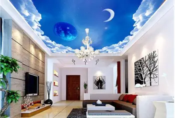 

3d room wallpaper custom mural non-woven Wall sticker Blue sky and white clouds, the stars of the ceiling murals wallpaper