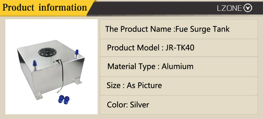LZONE-40L алюминиевый топливный бак с крышкой топливных элементов 40L с сенсором пены внутри JR-TK40