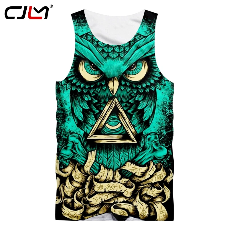 

CJLM Man Large Size Spandex Animal Tank Top 3D Vest Full Printed Bandage Owl Men's Yellow Triangle Funny TankTop