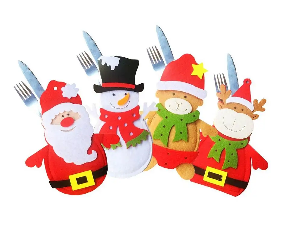 

4pcs/lot Christmas Decoration Snowman Elk For Home Party Tableware Holder Pocket Cutlery Xmas Gifts Decoration Christmas Tree