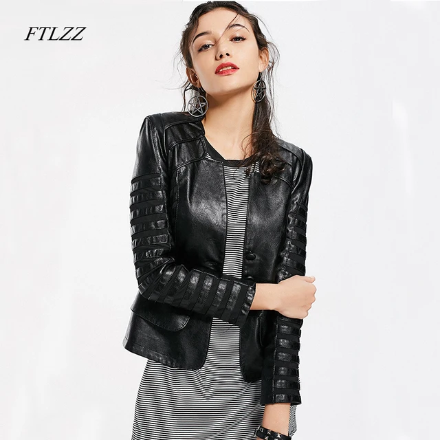 Ftlzz 2018 Autumn Winter New Leather Women Jacket Long