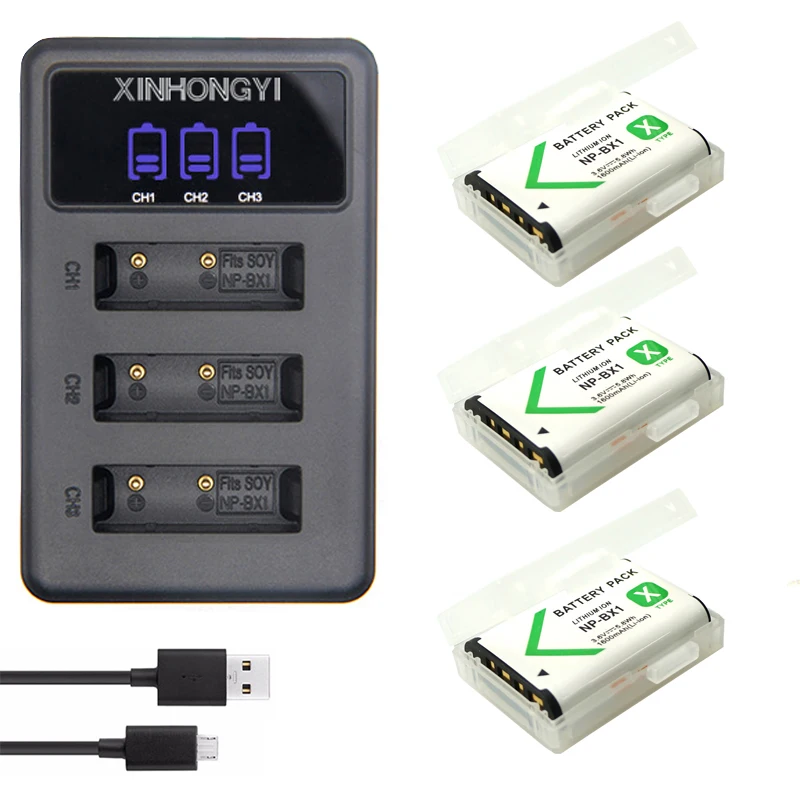 3x NP-BX1 Батарея NP BX1+ светодиодный 3 слотов для карт USB Зарядное устройство для sony комплектующие фотоаппарата sony DSC RX1 RX100 AS100V M3 M2 HX300 HX400 HX50 HX60 GWP88 AS15 WX350