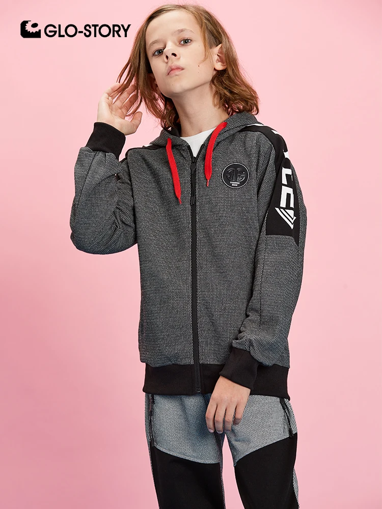 

GLO-STORY Kids Boy's 2019 New Full Zipper Knitted Hoodies Children Boy Hip Hop Patchwork Hooded Sweat Coats Tops 8266