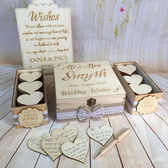 

personalize Rustic Vintage Wedding wish boxes Guest Book Alternative Drop boxWishes birthday baby shower drop top box guestbook