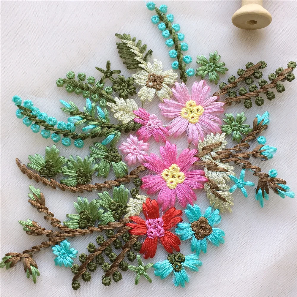 

1 Piece Colorful Knitted Cotton Thread Lace Applique Embroidery Flower Neckline Collar For Bridal Dress, Jacket, Shirts